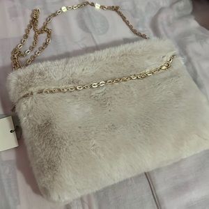 White fuzzy purse